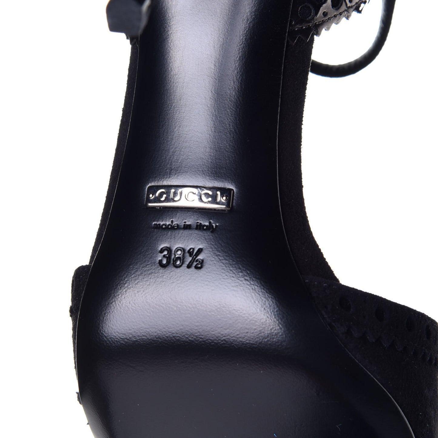 Laminated Snakeskin Kid Scamosciato Ankle Strap Peep Toe Pumps 38.5 Anthracite Black