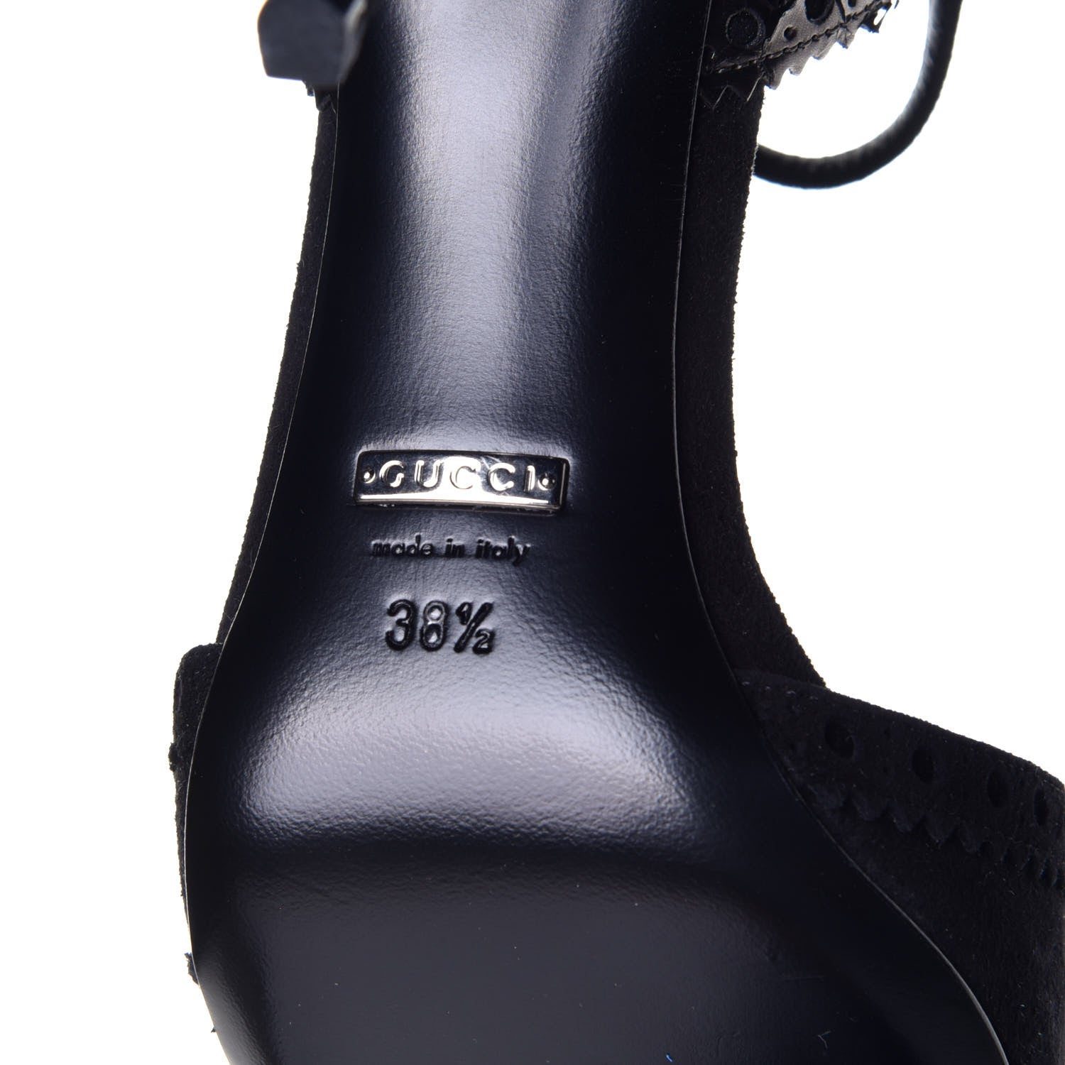 Gucci Laminated Snakeskin Kid Scamosciato Ankle Strap Peep Toe Pumps 38.5 Anthracite Black 6 of 8
