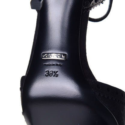 Gucci Laminated Snakeskin Kid Scamosciato Ankle Strap Peep Toe Pumps 38.5 Anthracite Black 6 of 8