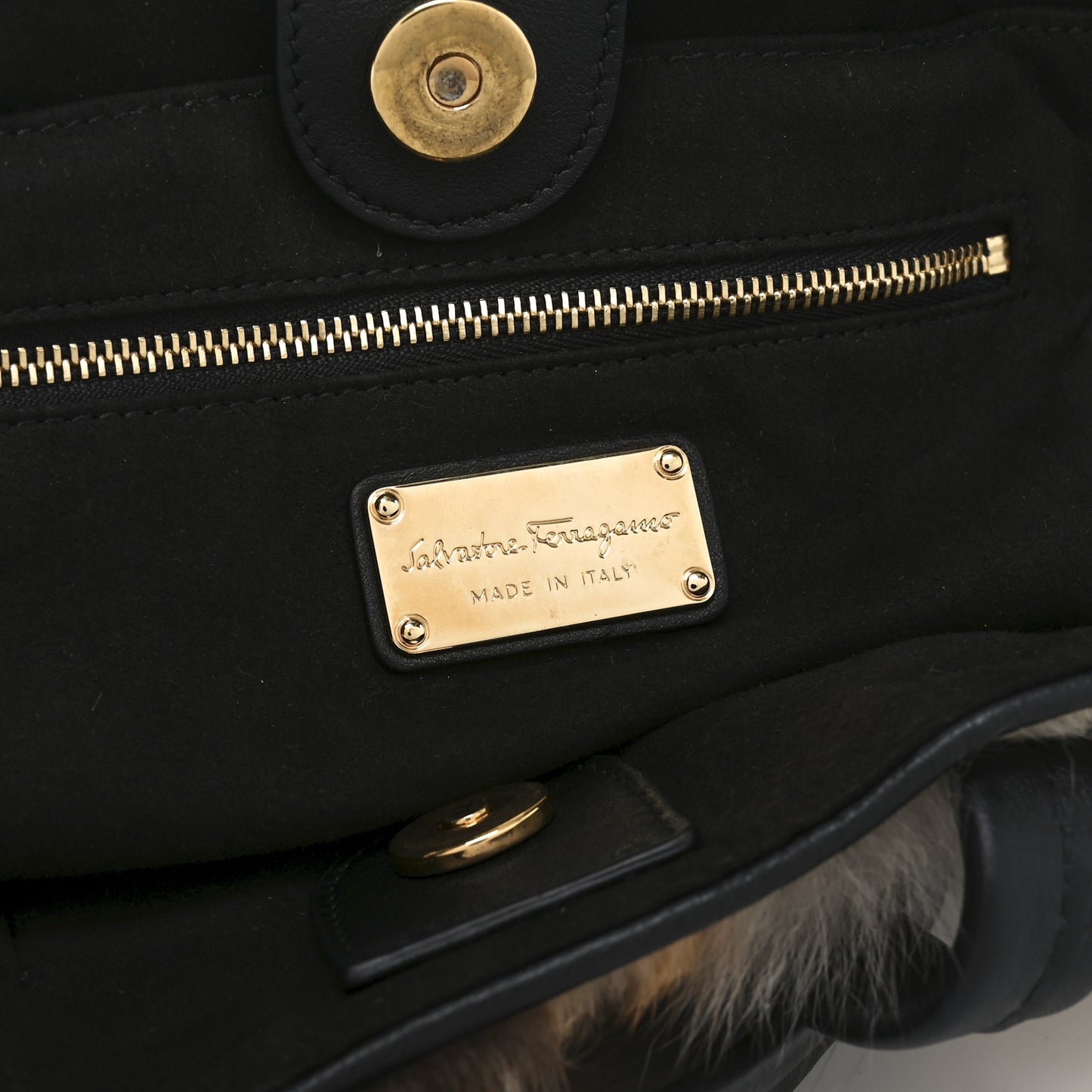 Calfskin Fox Fur Medium Verve Double Zip Tote Black Multicolor