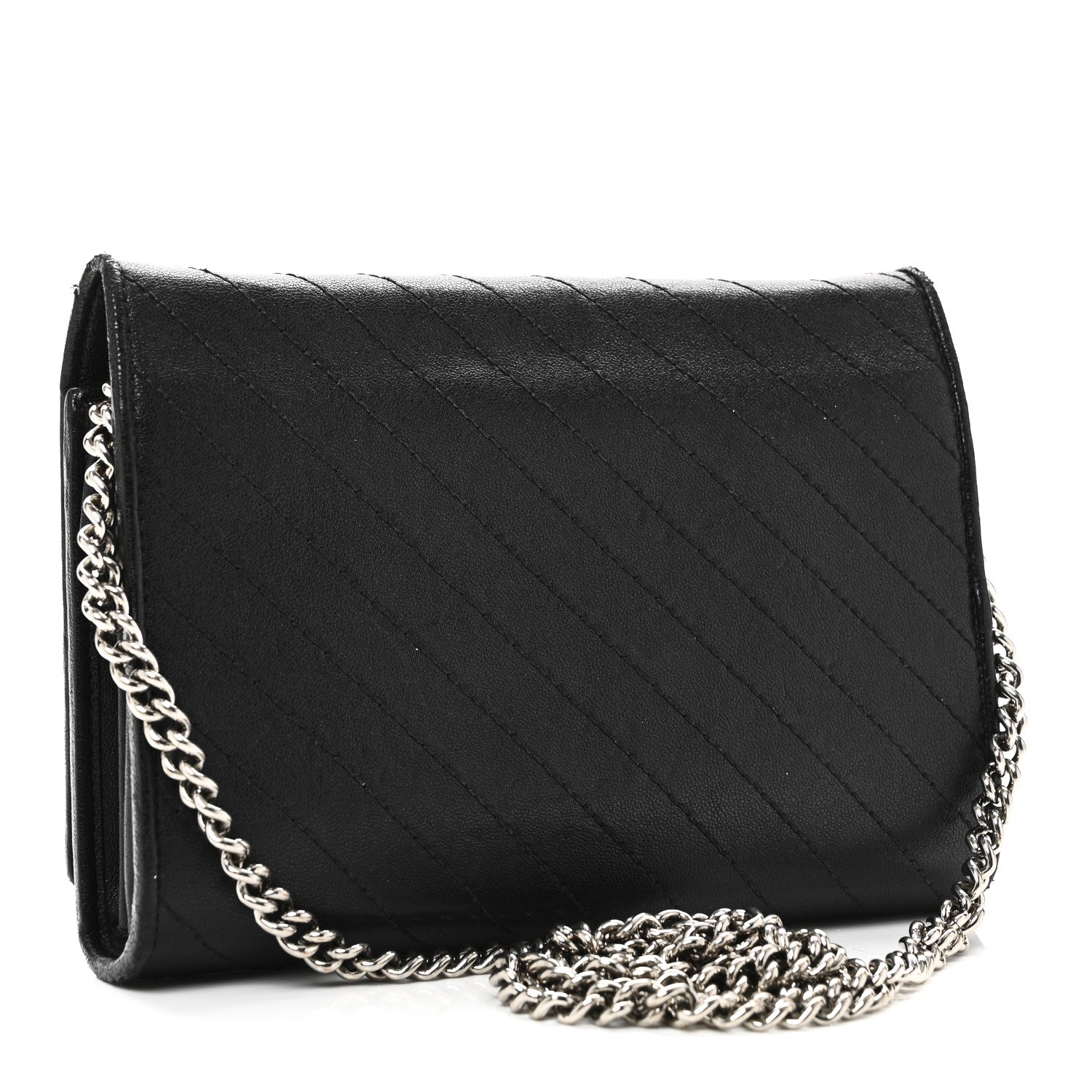 Gucci Sakai Be Green Calfskin Diagonal Stitched Blondie Wallet on Chain Black 3 of 9