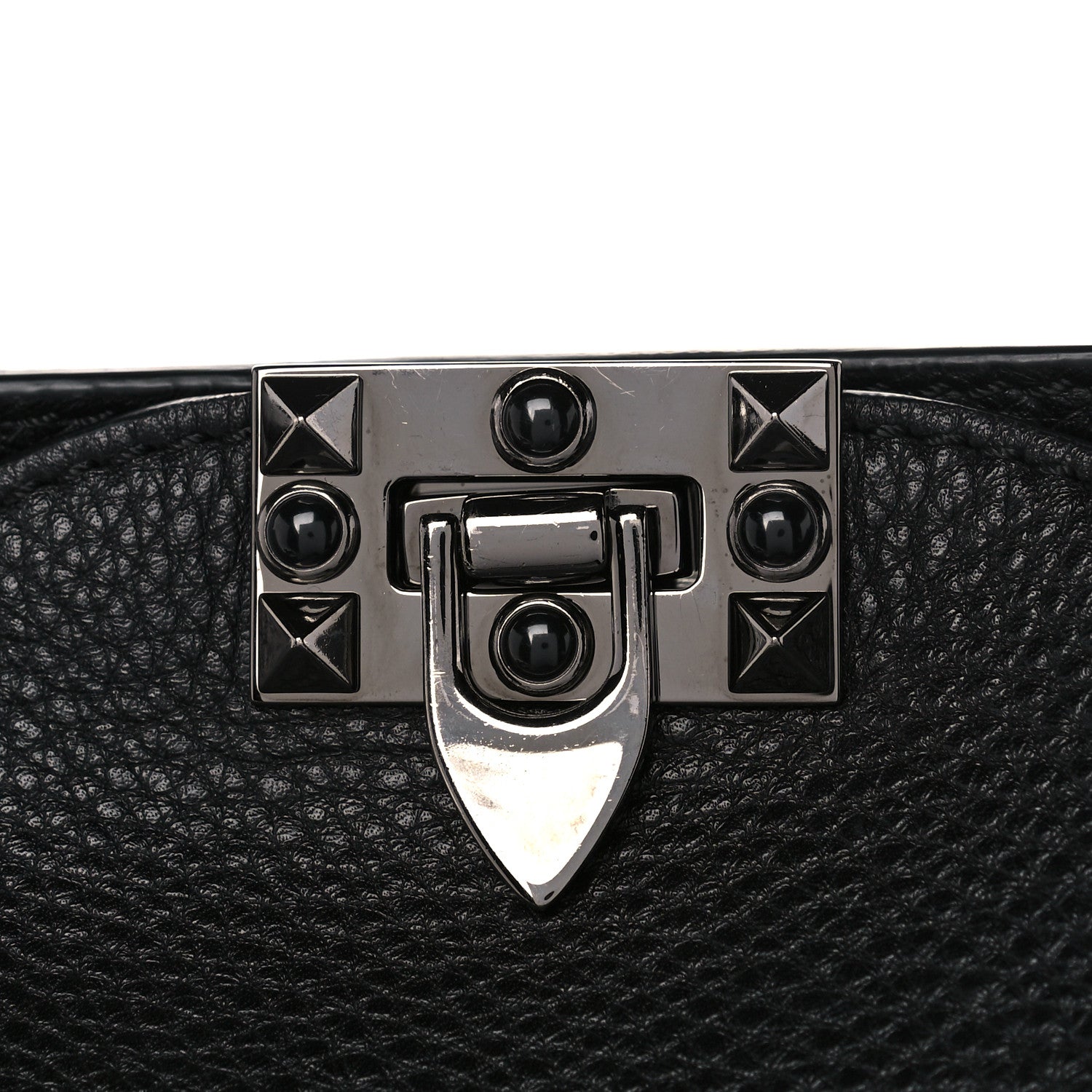 Valentino Garavani Pebbled Calfskin Onyx Small Rockstud Rolling Flip-Lock Messenger Bag Black 10 of 14