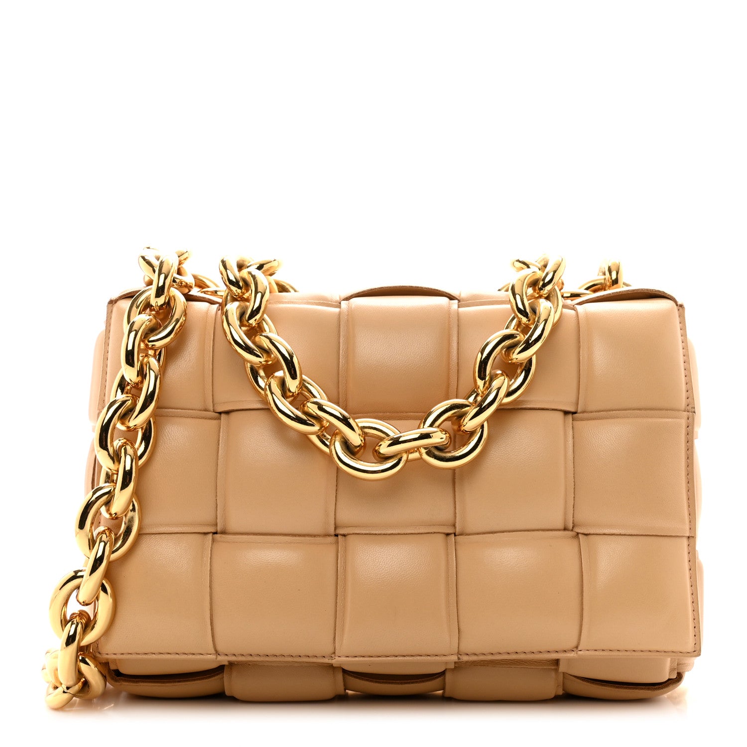Bottega Veneta Lambskin Maxi Intreccio Padded Chain Cassette Crossbody Bag Almond 1 of 9