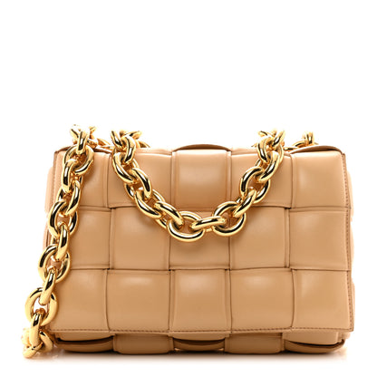 Bottega Veneta Lambskin Maxi Intreccio Padded Chain Cassette Crossbody Bag Almond 1 of 9