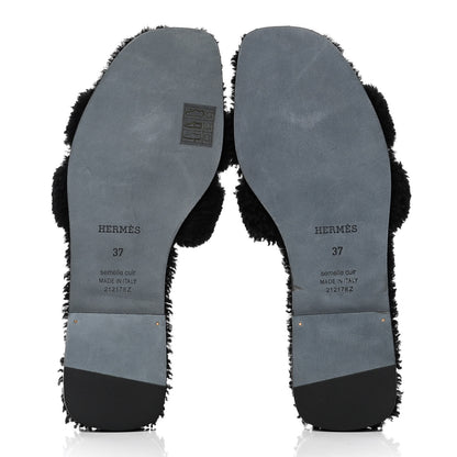 Hermes Woolskin Oran Sandals 37 Black 4 of 4