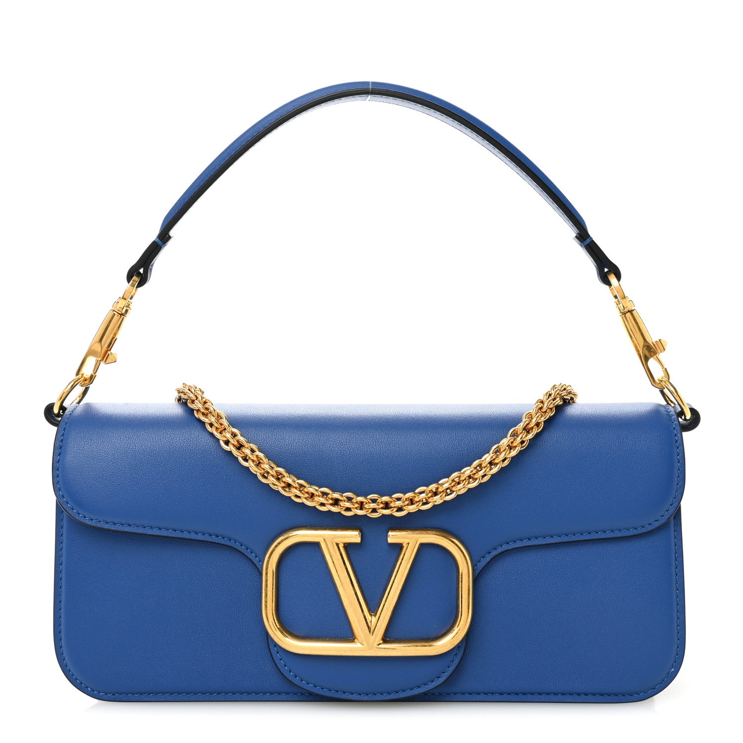 Valentino Garavani Calfskin Vlogo Loco Shoulder Bag Riverside Blue 1 of 10