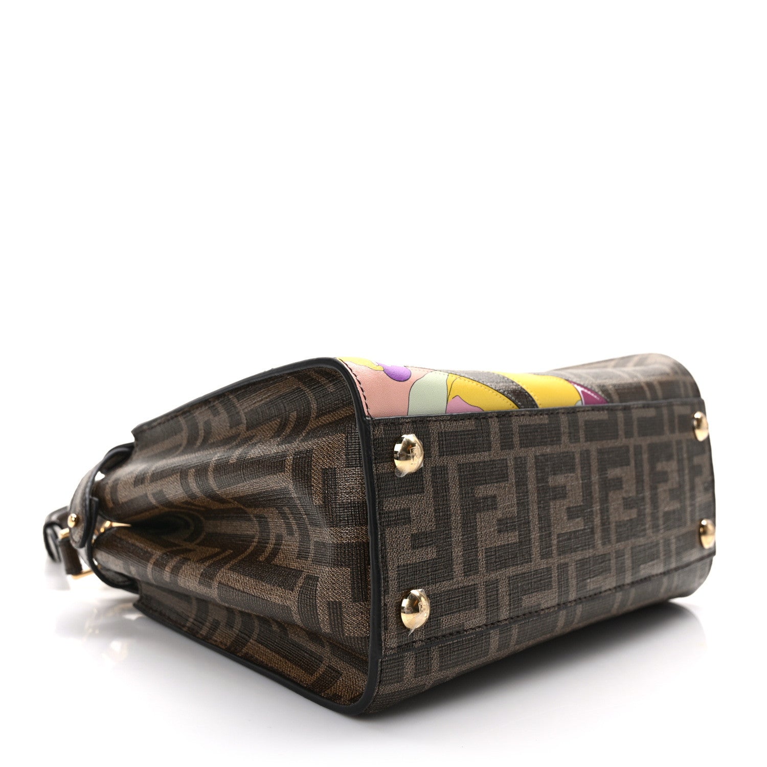 Fendi Glazed Fabric Vitello FF 1974 Hairdo Girls Inlay Mini Peekaboo Iconic Satchel Mogano Panna Multicolor 4 of 9