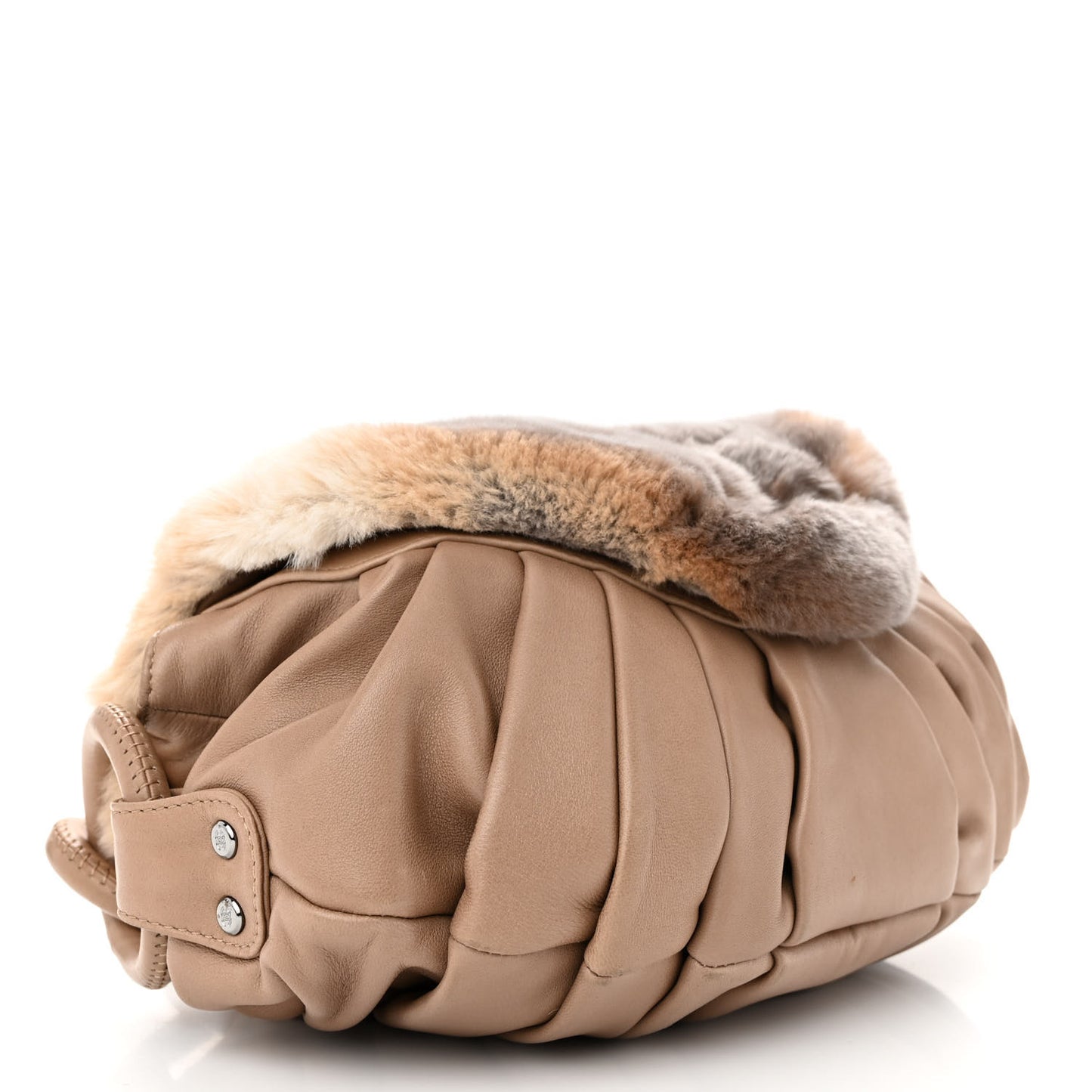 Lapin Rabbit Fur Lambskin Pleated CC Flap Bag Beige