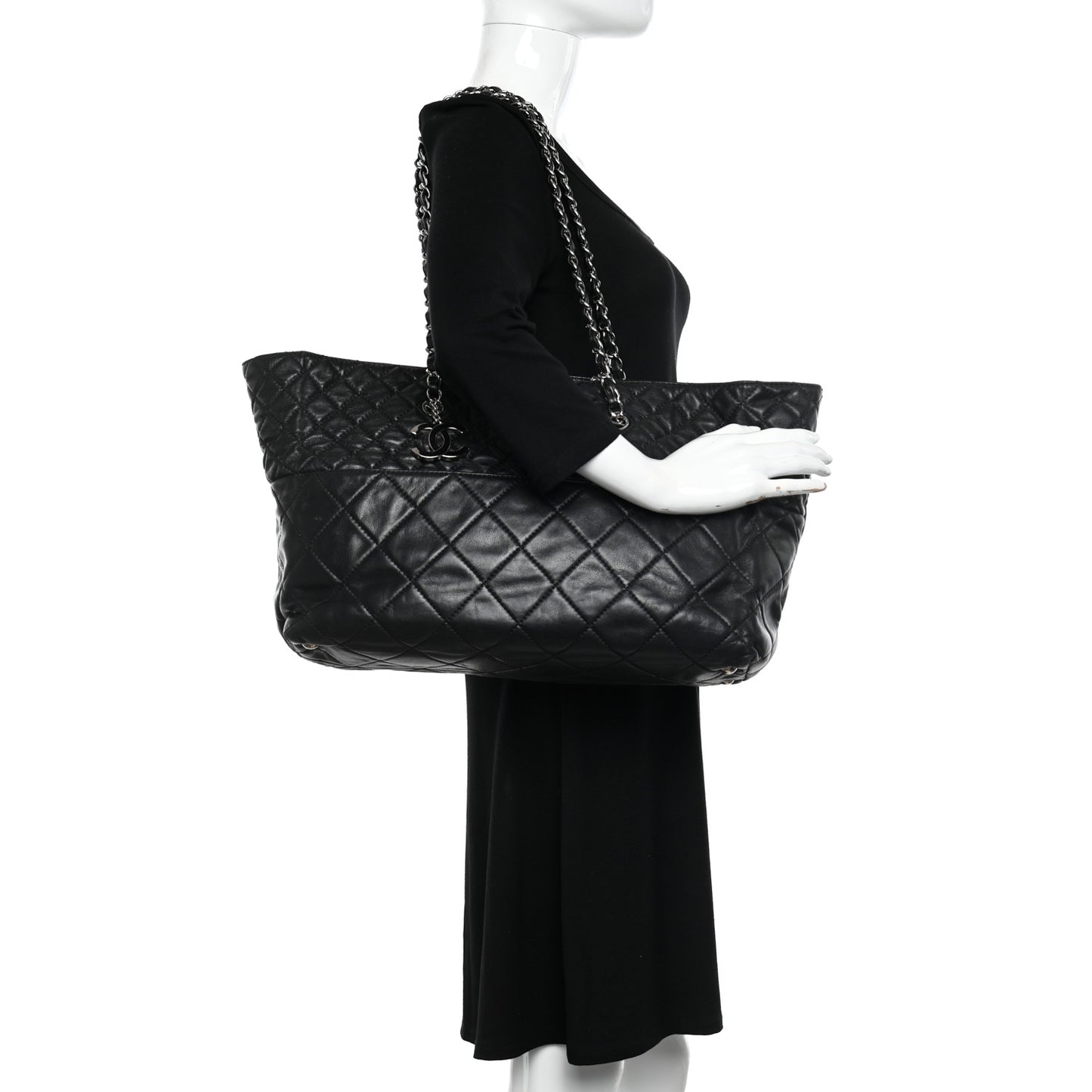 Calfskin Quilted Large In the Business Tote Black