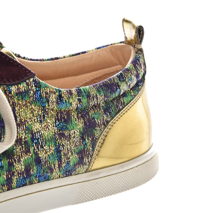 Christian Louboutin Crystal Metallic Suede Peacock Woven Lurex Gondolastrass Sneakers 37 Burgundy Green 10 of 11
