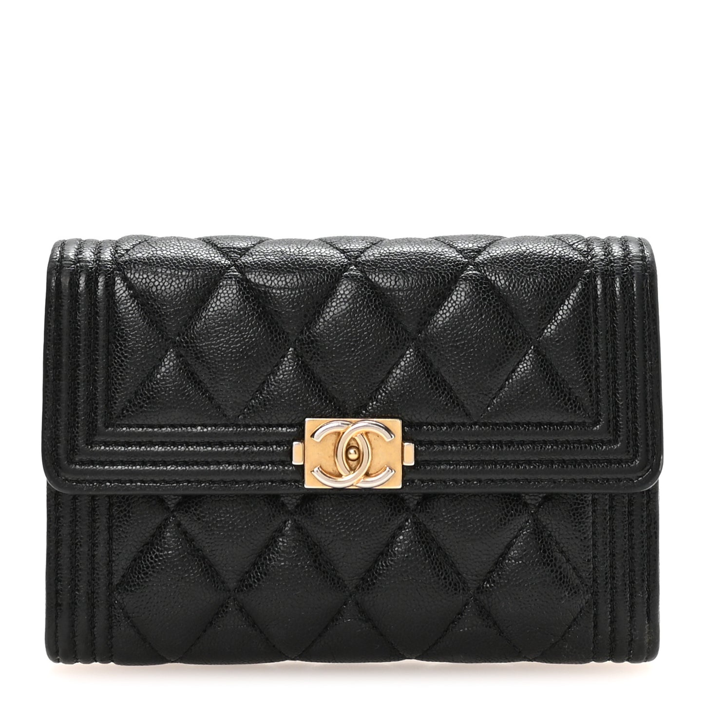 Caviar Quilted Medium Boy Flap Wallet Black