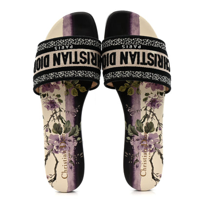 Christian Dior Canvas Pivoine Embroidered Dway Flat Slide Sandals 39.5 Off White Violet 2 of 10