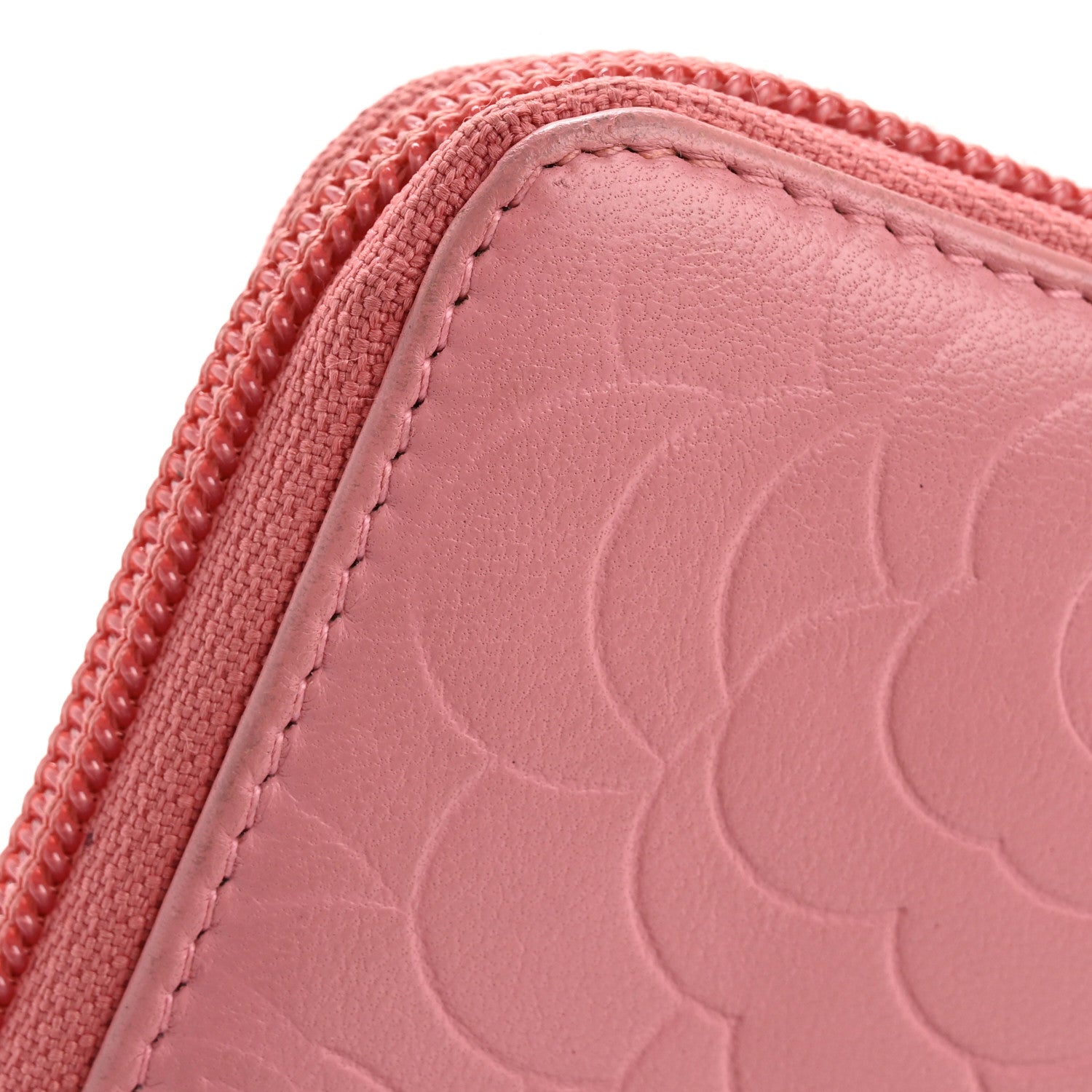 Chanel Lambskin Camellia Embossed Zip Around Organizer Wallet Pink 17 of 22
