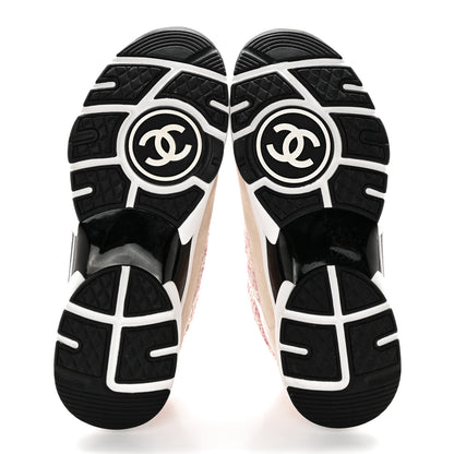 Chanel Tweed Suede Calfskin Womens CC Sneakers 40 Pink Ecru 5 of 10