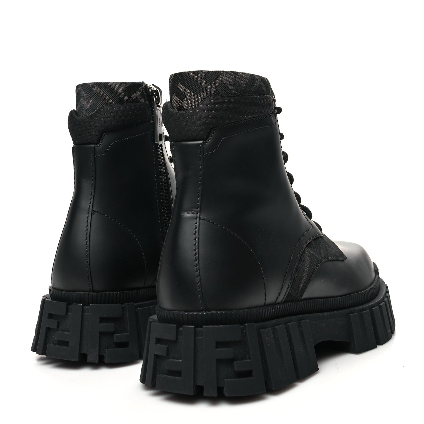 Vitello Fabric Jacquard FF 1974 Mens Fendi Force Ankle Combat Boots 6 Black Grigio