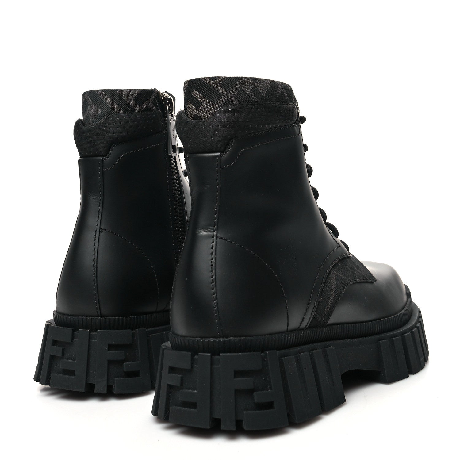 Fendi Vitello Fabric Jacquard FF 1974 Mens Fendi Force Ankle Combat Boots 6 Black Grigio 4 of 8