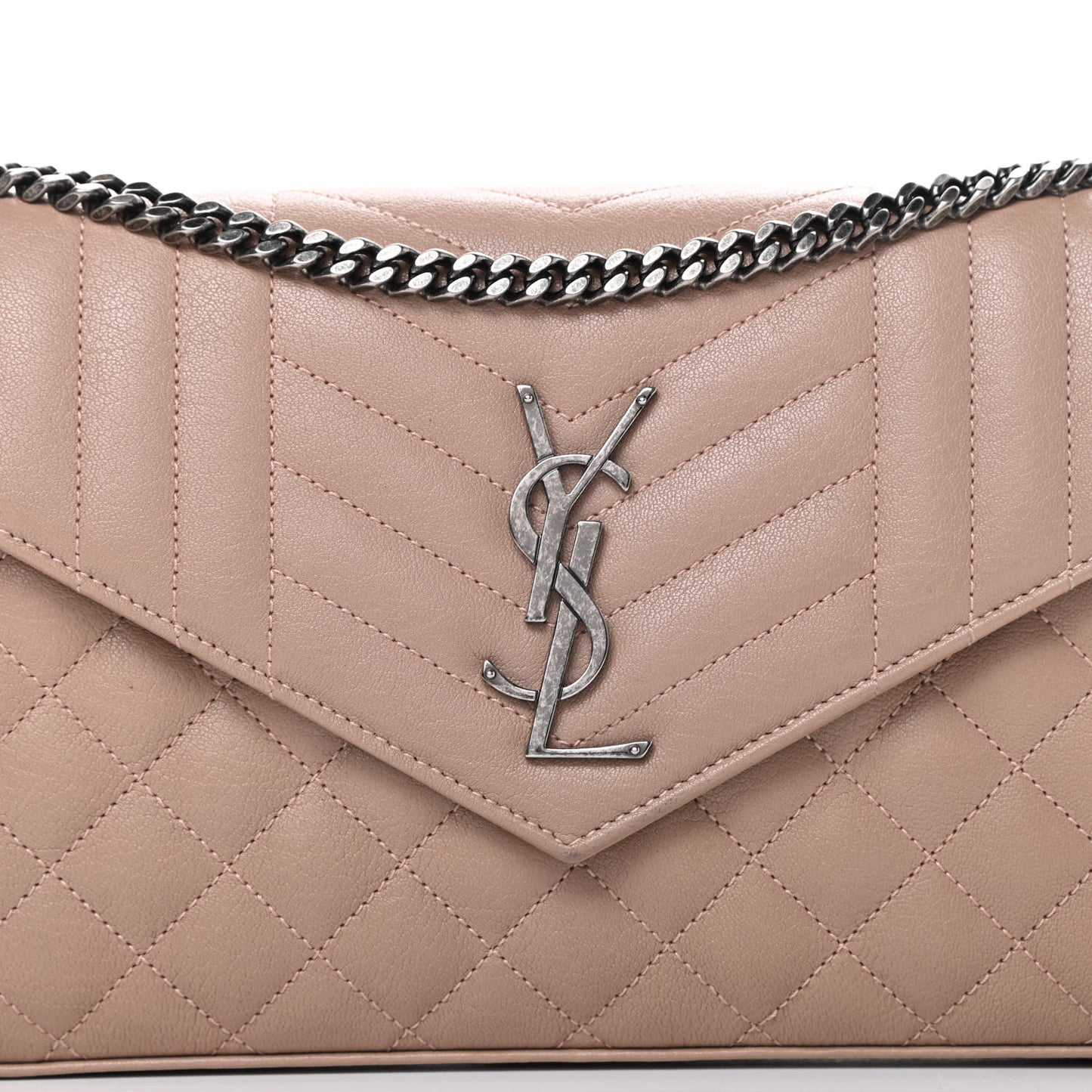 Sheepskin Tri-Quilt Monogram Envelope Chain Wallet Beige