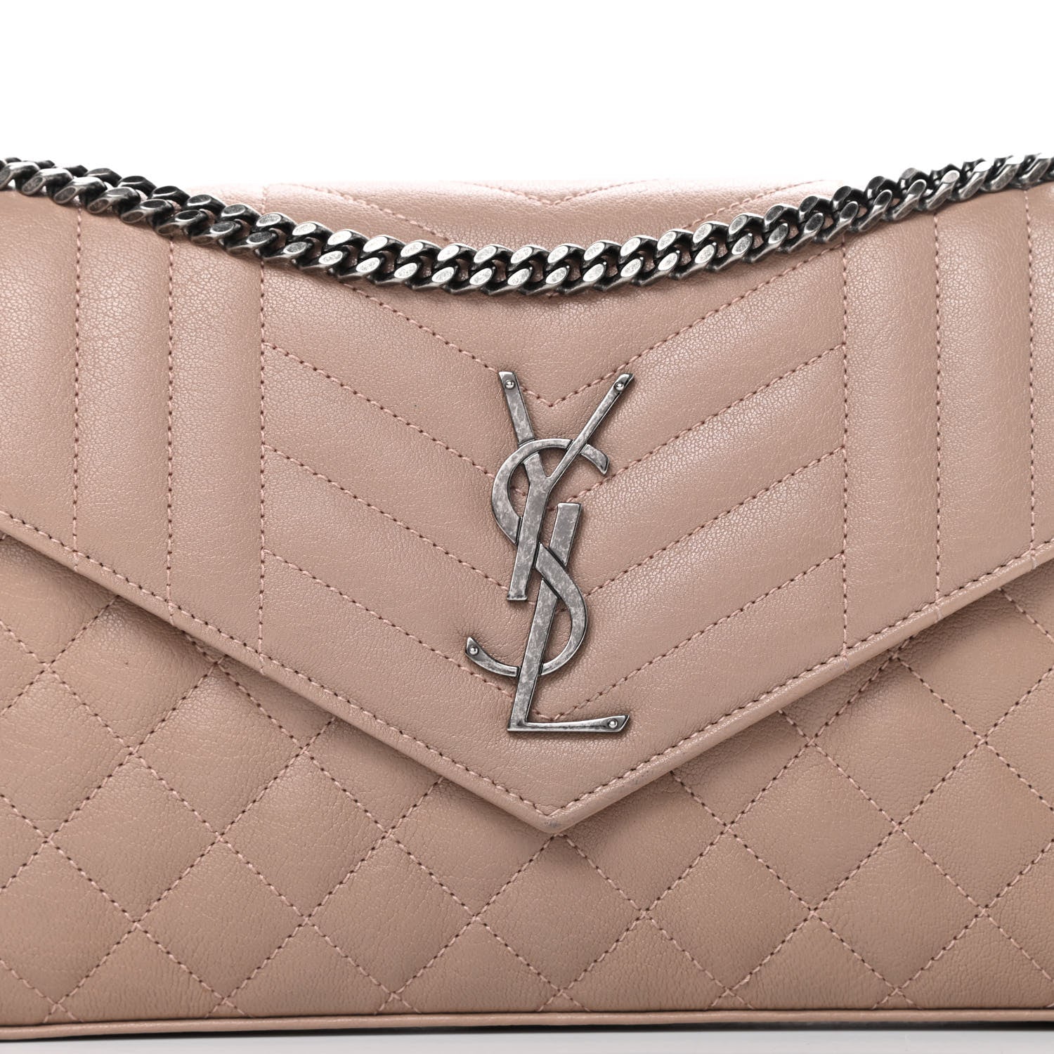 Saint Laurent Sheepskin Tri-Quilt Monogram Envelope Chain Wallet Beige 8 of 12