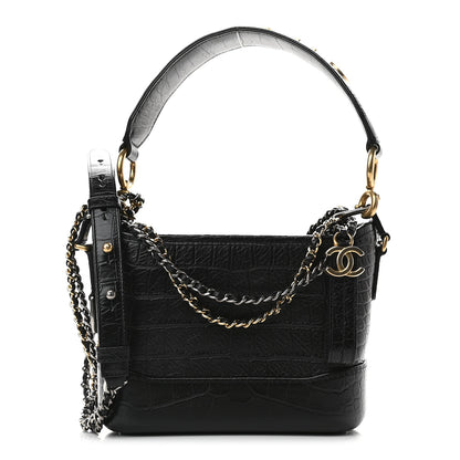 Chanel Calfskin Crocodile Embossed Small Gabrielle Cocodile Hobo Black 1 of 9
