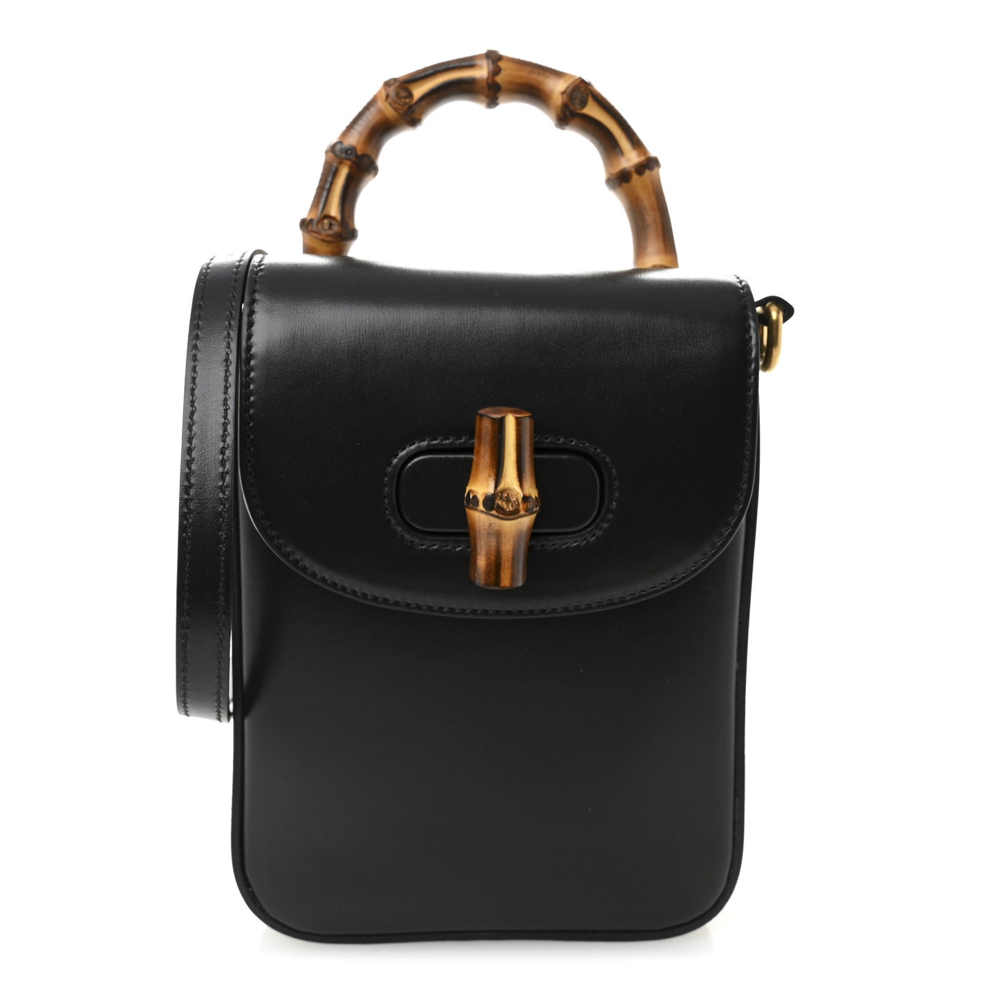 Calfskin Mini Bamboo Top Handle 3 Way Shoulder Bag  Black
