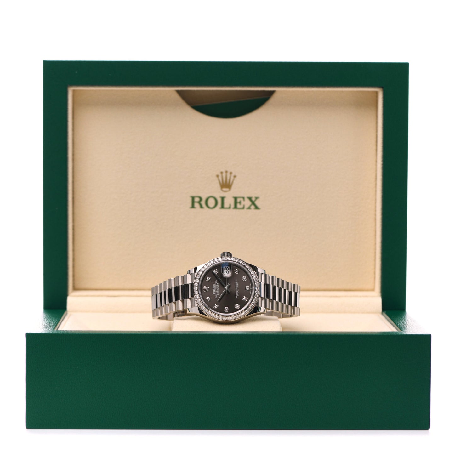 18K White Gold Diamond 31mm Datejust President Watch Dark Grey 278289RBR