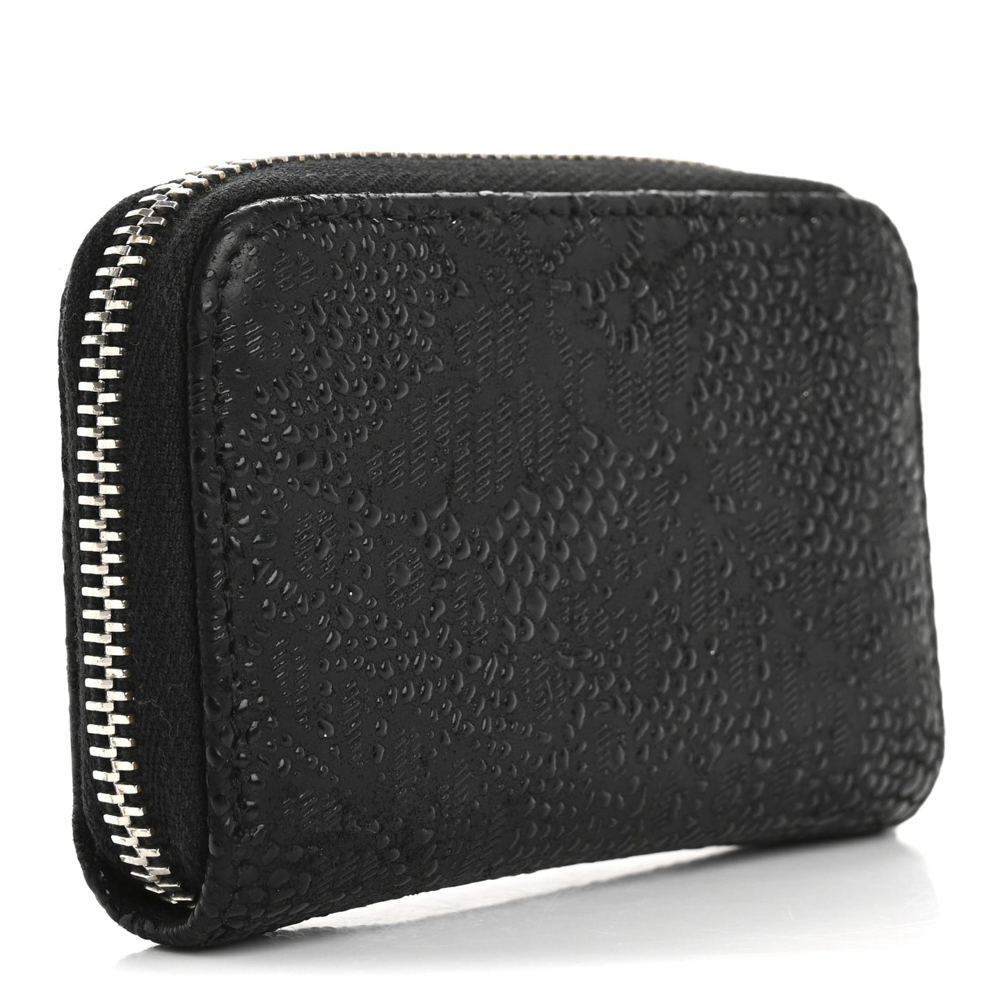 Calfskin Floral Embossed Zipped Coin Purse Black