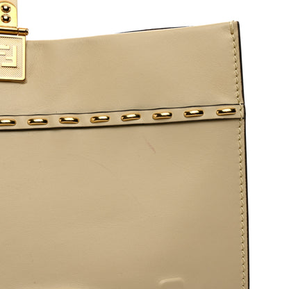 Fendi Vitello King Plexiglass Metal Stitch Logo Embossed Medium Fendi Sunshine Shopper Tote Pergamena 11 of 12