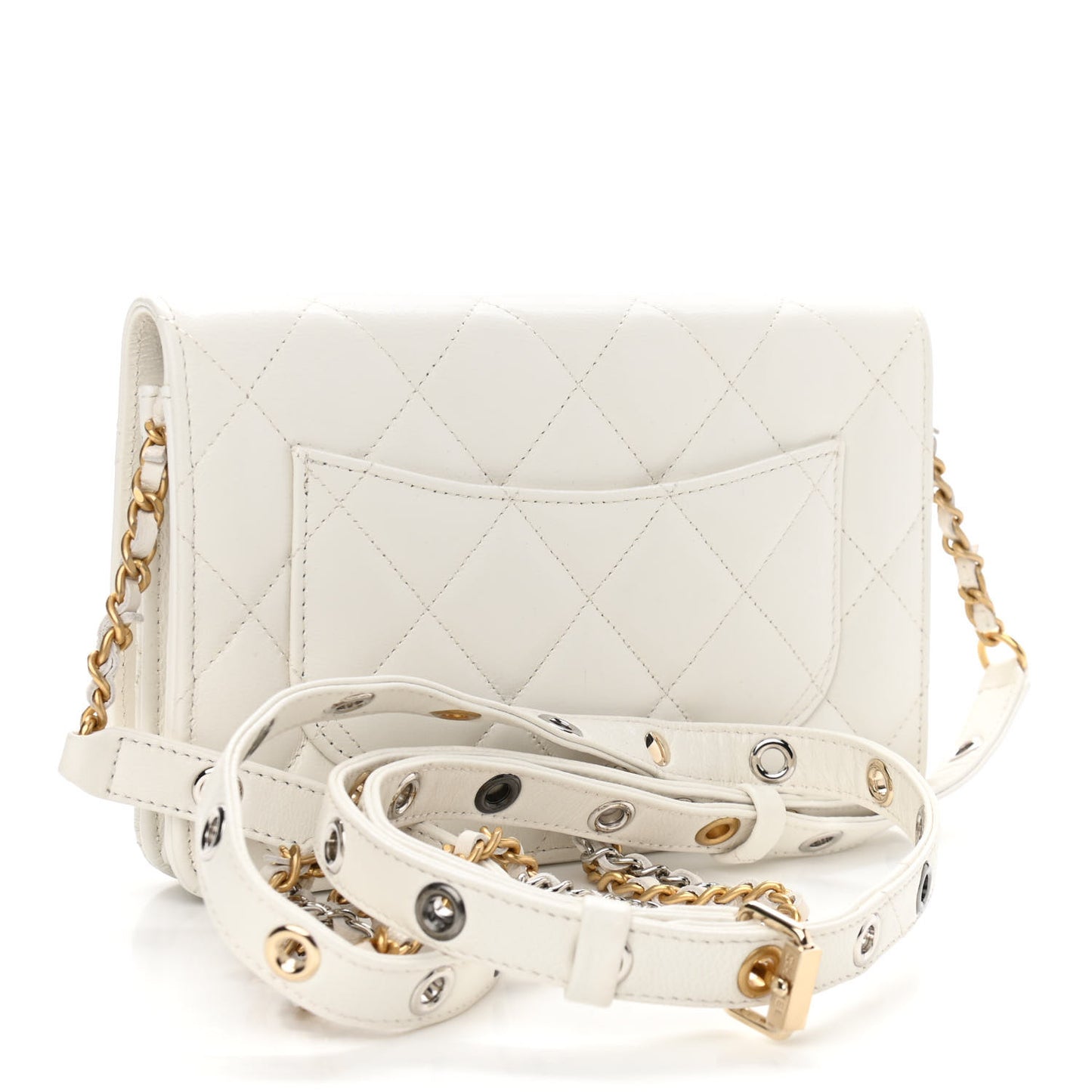 Goatskin Quilted Punk Essentials Wallet On Chain WOC White