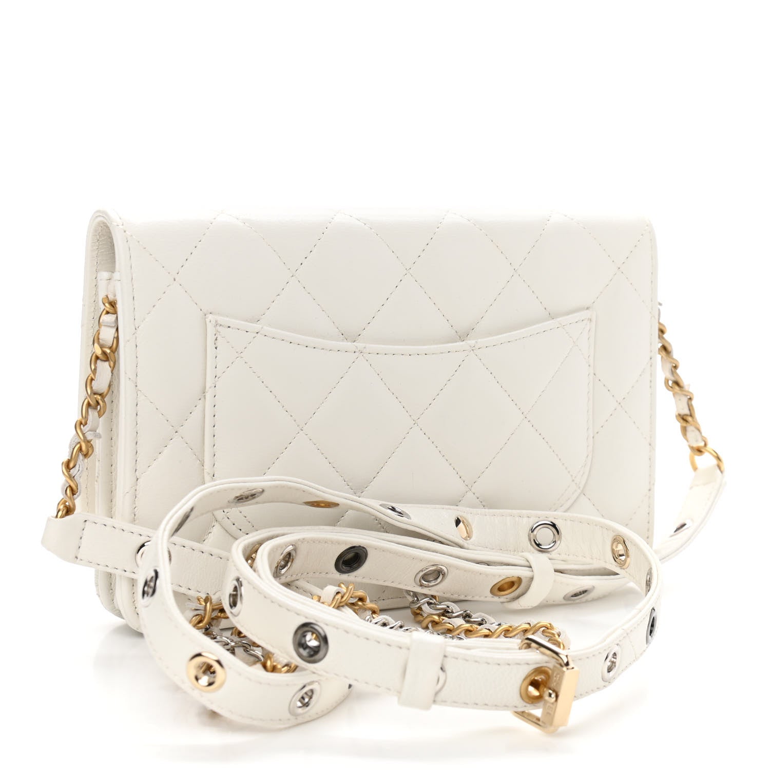 Chanel Goatskin Quilted Punk Essentials Wallet On Chain WOC White 3 of 12