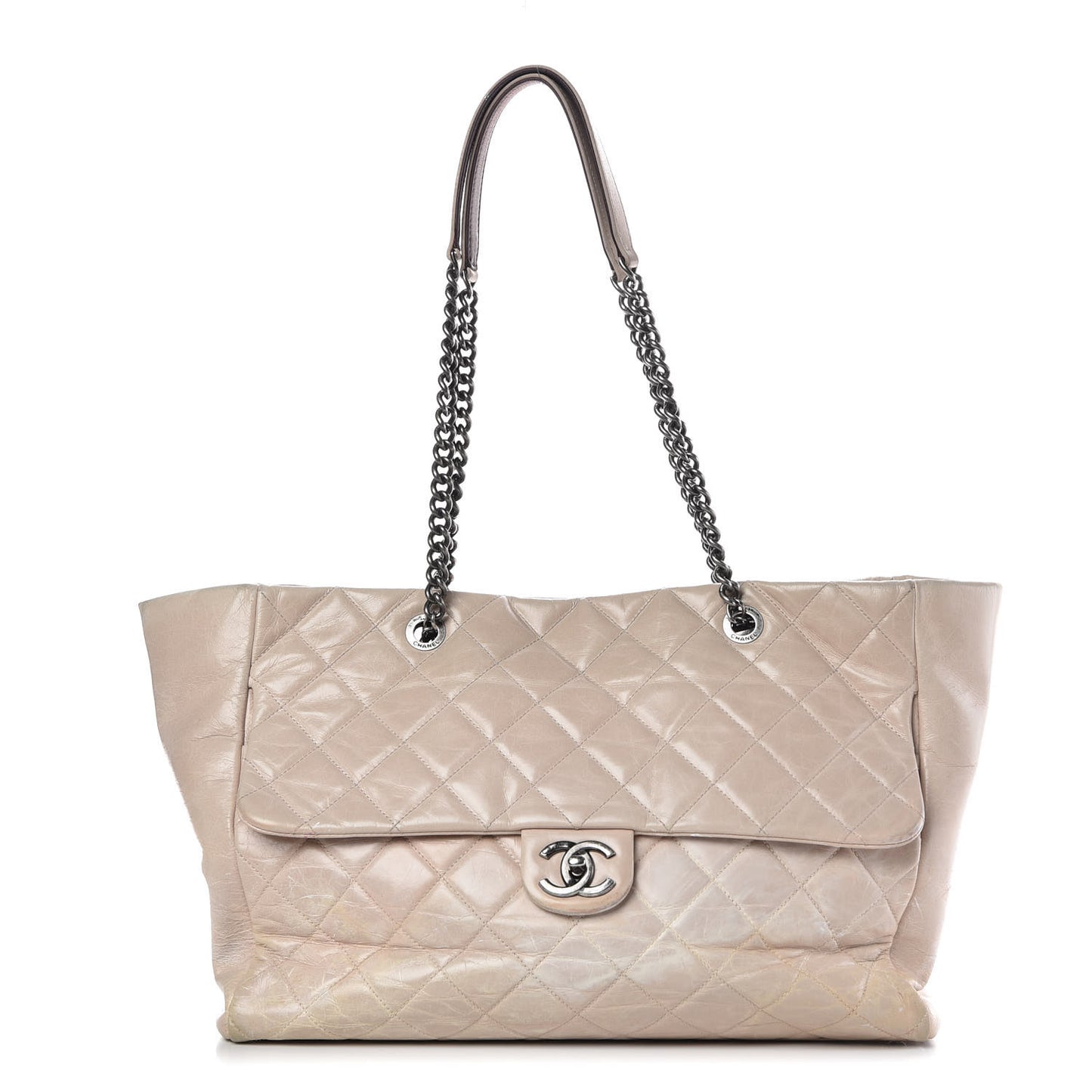 Glazed Calfskin Quilted Large Duo Color Tote Light Pink