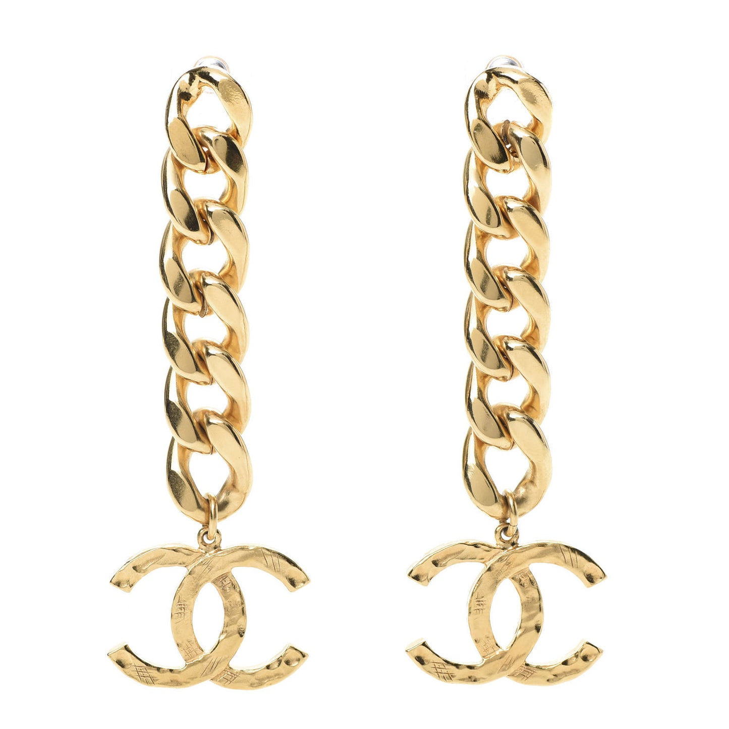 Metal CC Pick Drop Earrings Gold