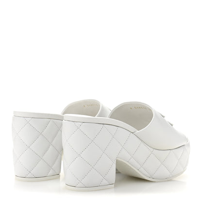 Chanel Lambskin Quilted CC Platform Mules 38 White 5 of 10