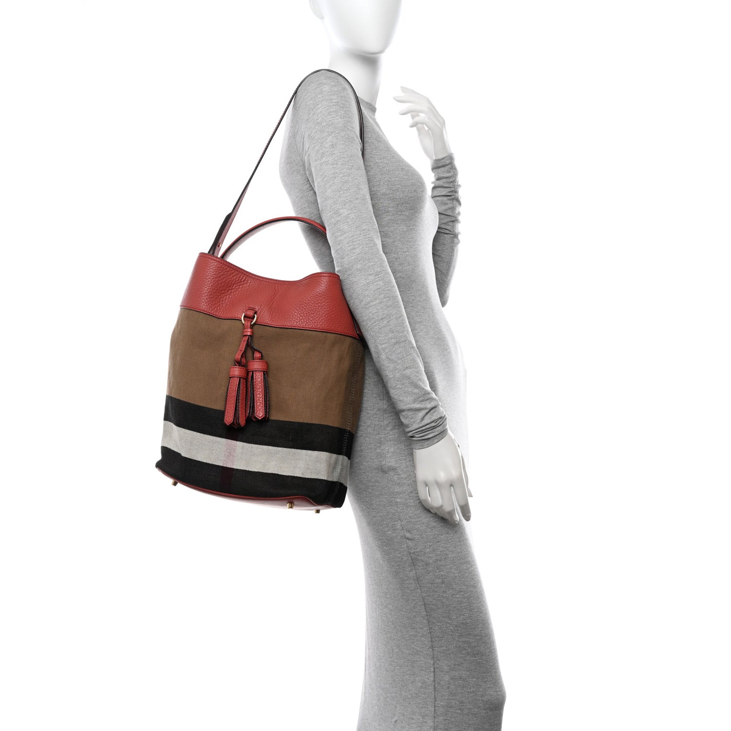 Grainy Calfskin Canvas Mega Check Medium Ashby Tassel Hobo Pink Azalea