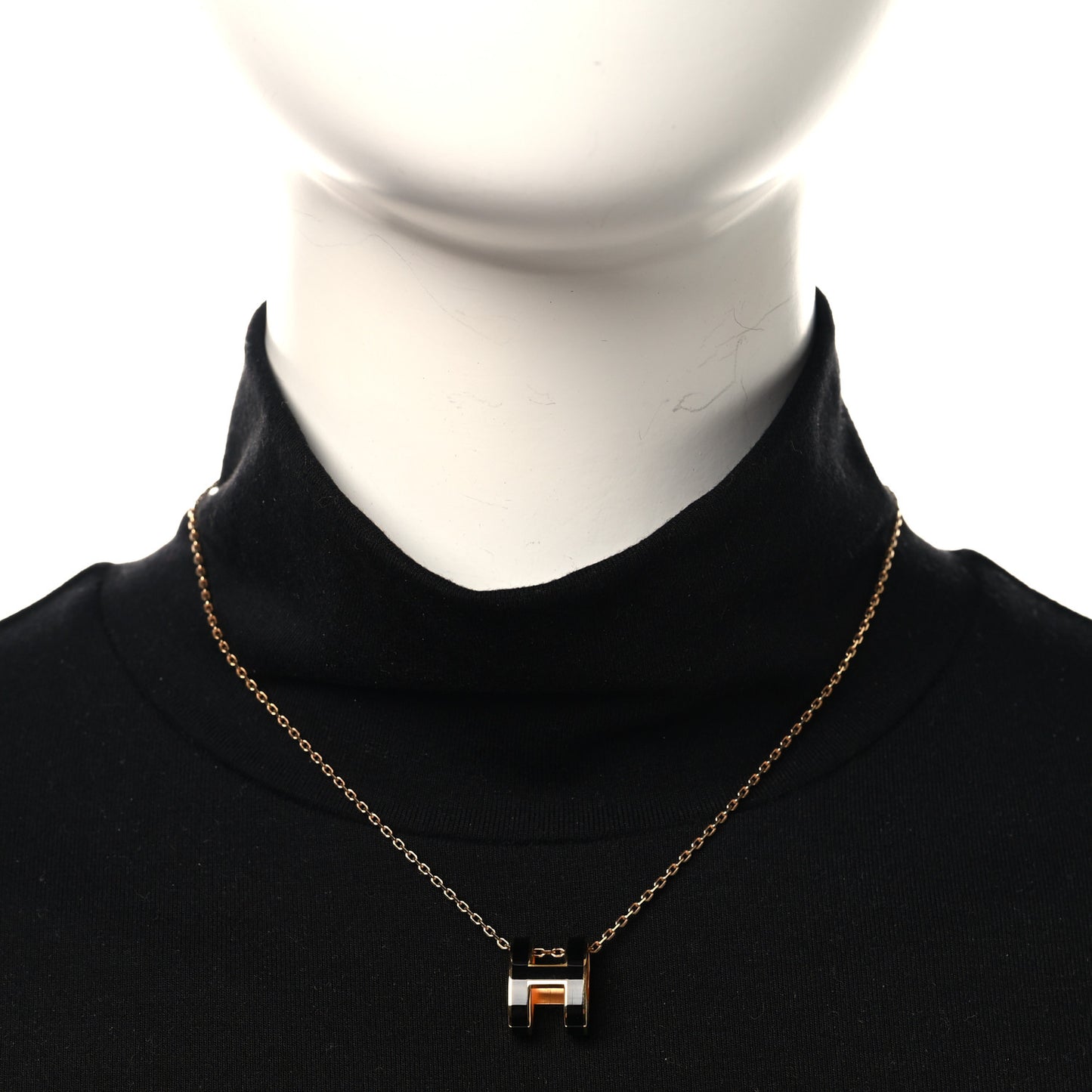 Lacquered Gold Pop H Pendant Necklace Black