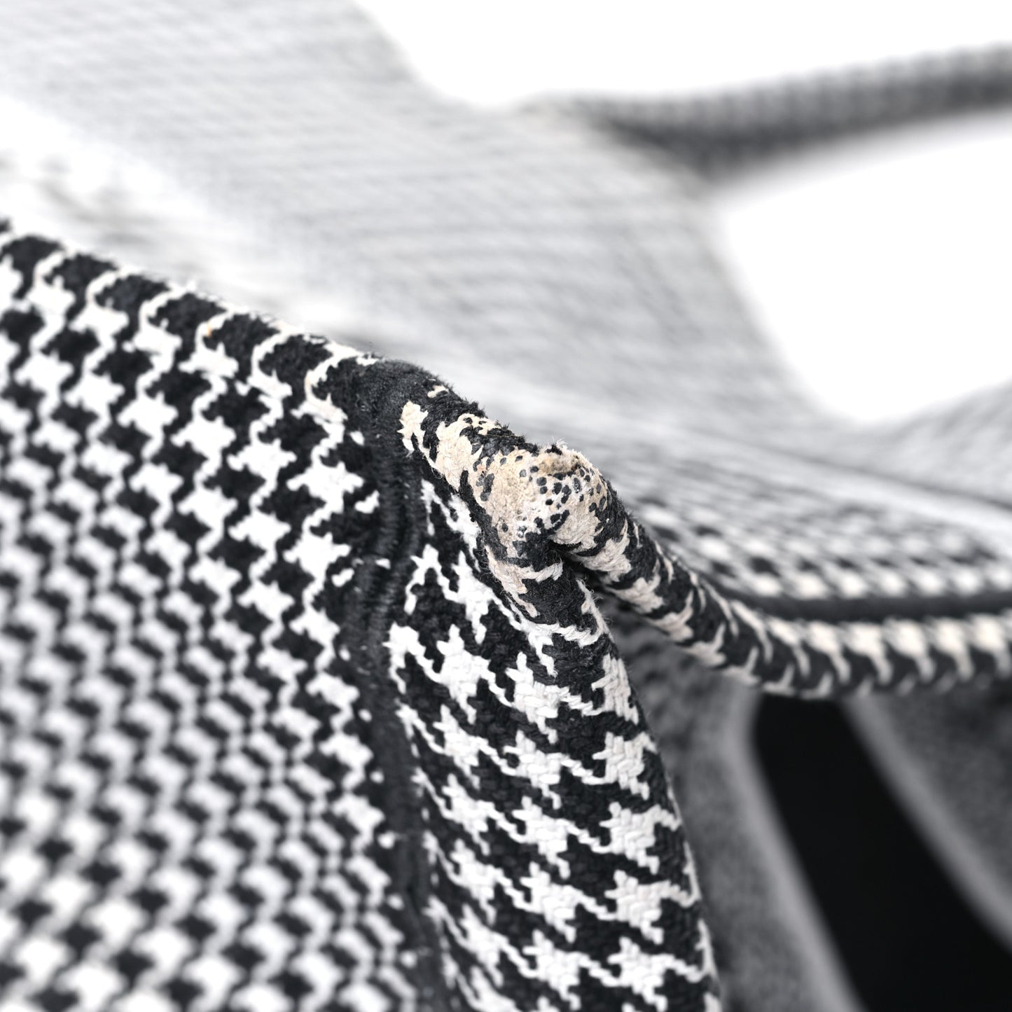 Canvas Houndstooth Embroidered Large Book Tote Black White