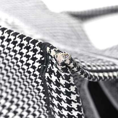 Christian Dior Canvas Houndstooth Embroidered Large Book Tote Black White 10 of 16