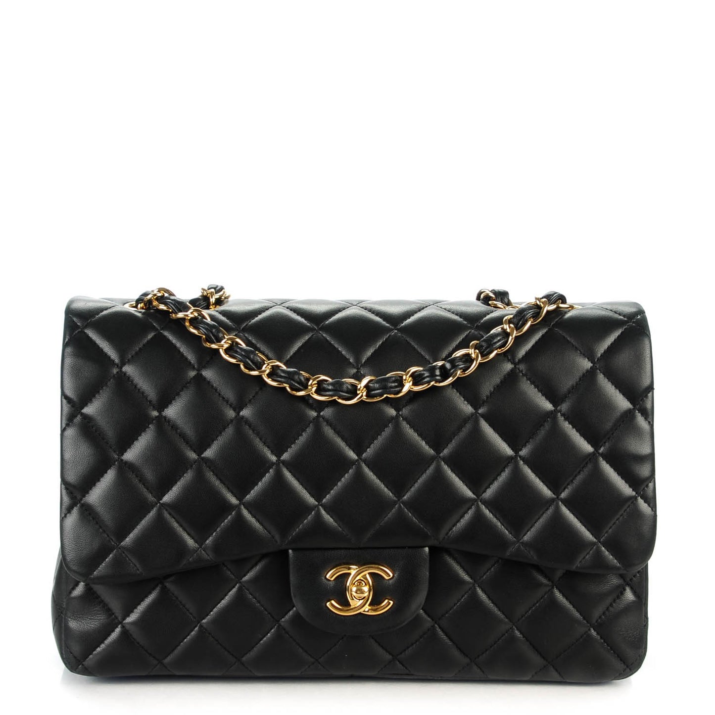 Lambskin Quilted Jumbo Single Flap Black
