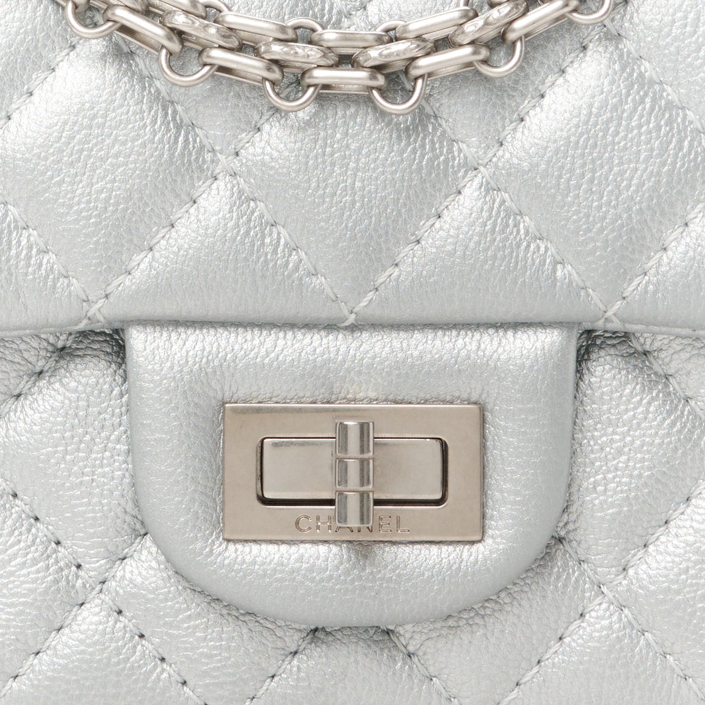 Metallic Grained Calfskin Quilted 2.55 Reissue Mini Flap Silver