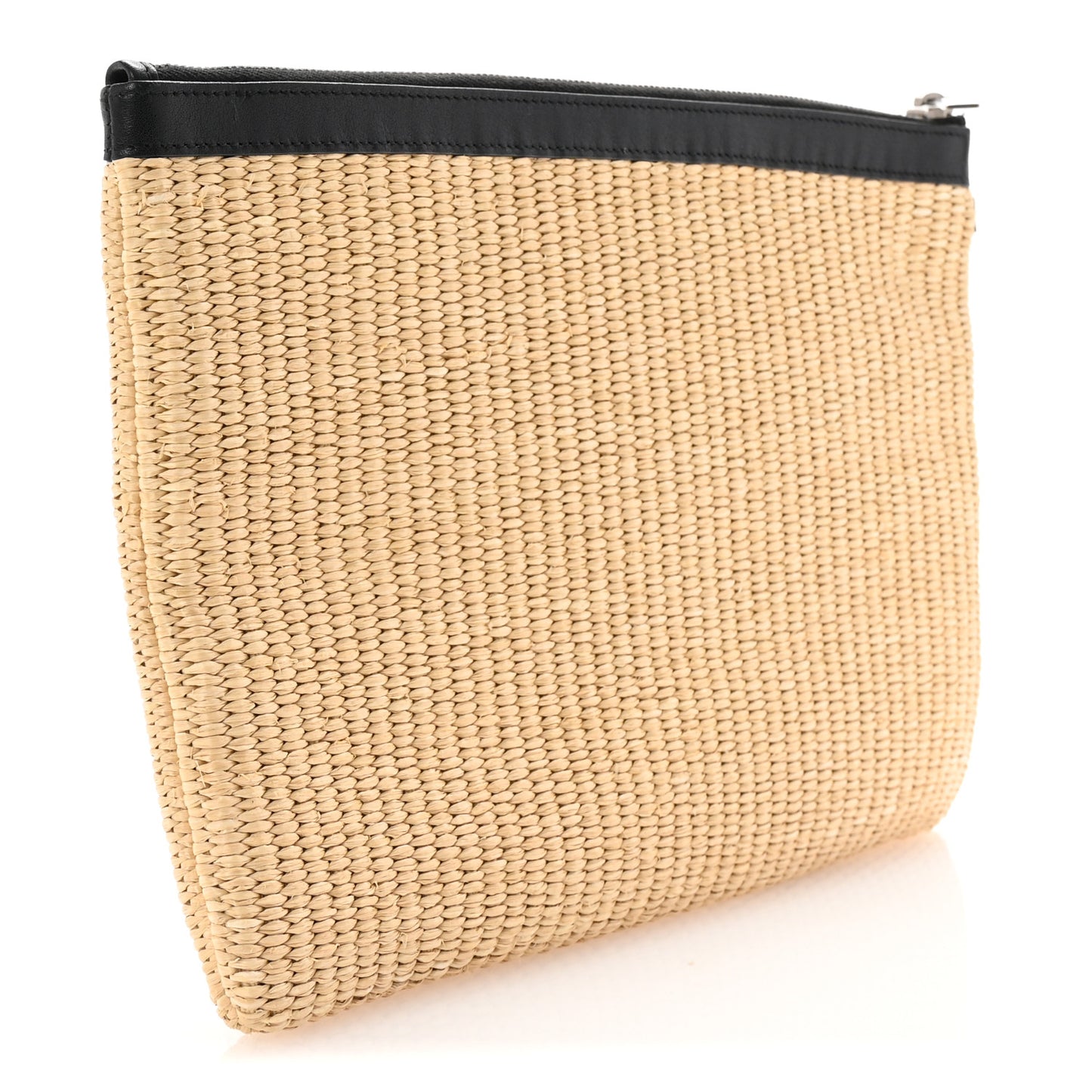 Raffia Calfskin Rive Gauche Zipped Pouch Naturale Black