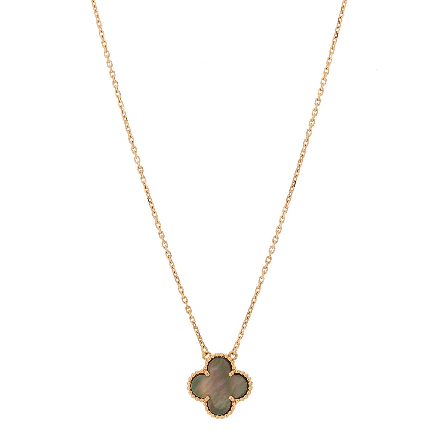 18K Rose Gold Gray Mother of Pearl Vintage Alhambra Pendant Necklace