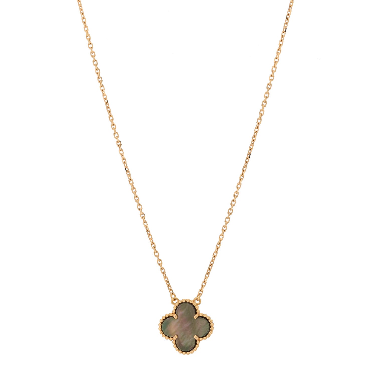 Van Cleef & Arpels 18K Rose Gold Gray Mother of Pearl Vintage Alhambra Pendant Necklace 1 of 5