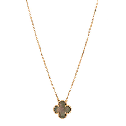Van Cleef & Arpels 18K Rose Gold Gray Mother of Pearl Vintage Alhambra Pendant Necklace 1 of 5