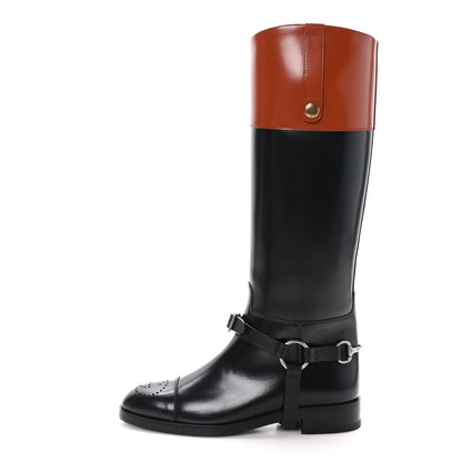 Gucci Calfskin Zelda Harness Riding Boots 37.5 Black Amber 1 of 8
