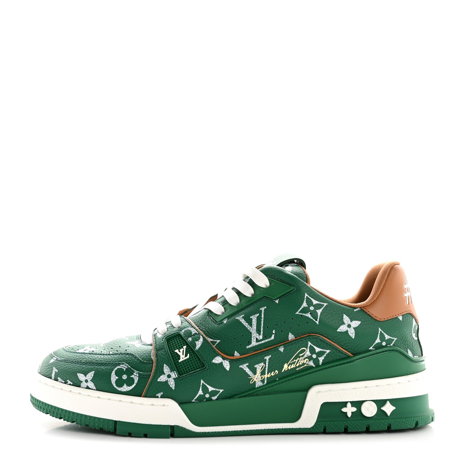 Louis Vuitton Calfskin Monogram Mens LV Trainer Sneakers 8 Green 1 of 10