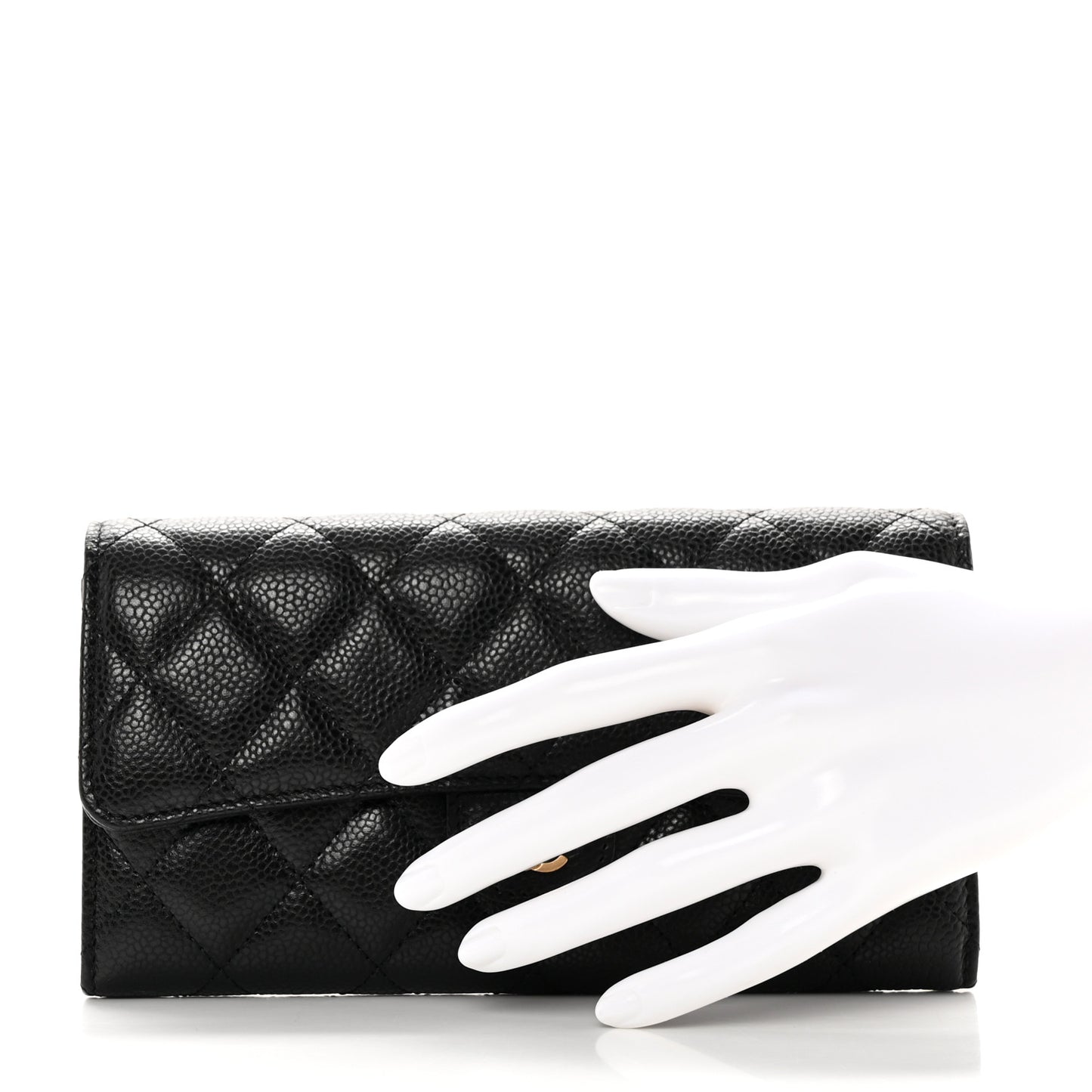 Caviar Quilted Large Gusset Flap Wallet Black