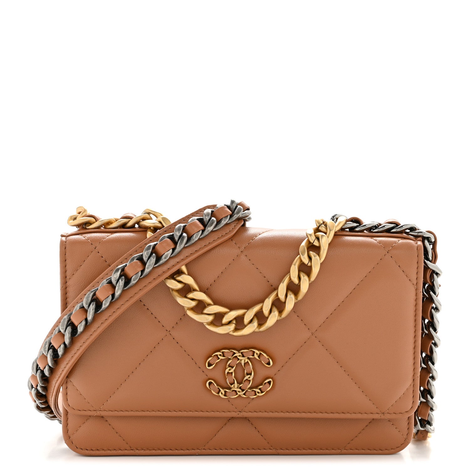 Chanel Lambskin Quilted Chanel 19 Wallet On Chain WOC Brown 1 of 15