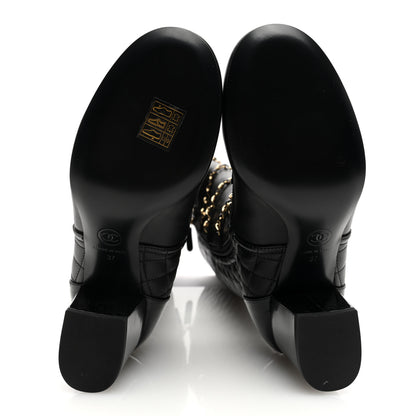 Chanel Lambskin Patent Calfskin Chained High Boots 37 Black 5 of 8