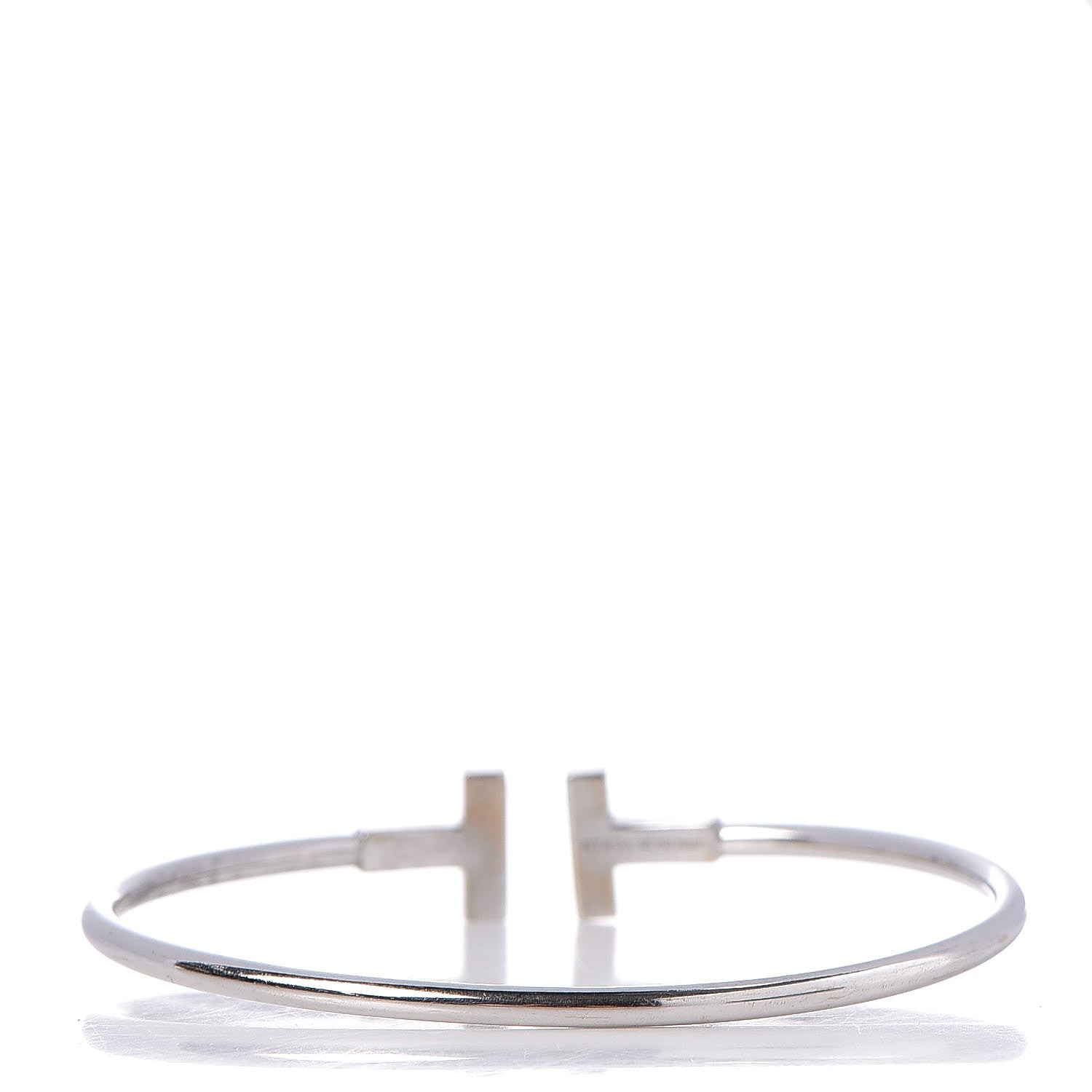Tiffany 18K White Gold Diamond T Wire Bracelet 3 of 4