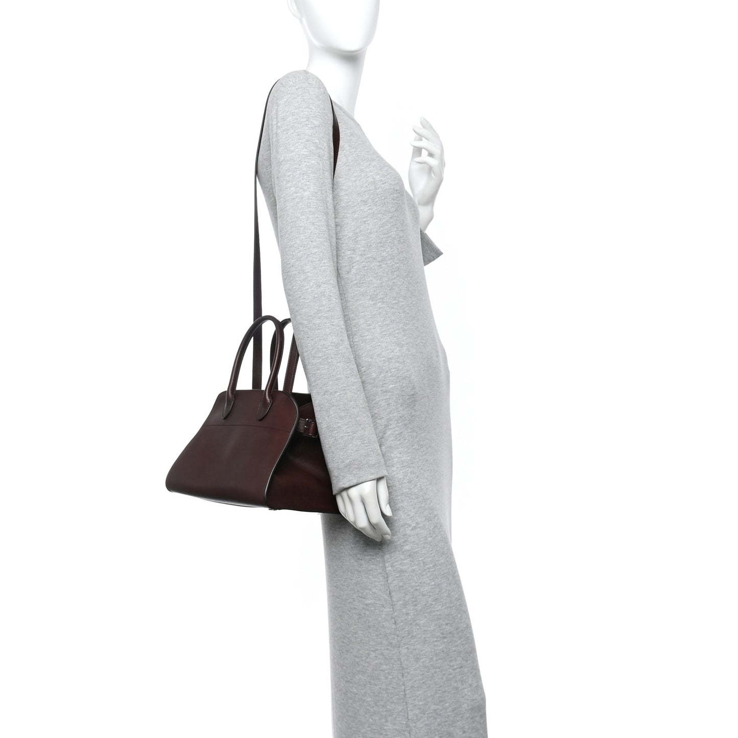 Polished Saddle Calfskin Soft Margaux 10 Bag Dark Brown
