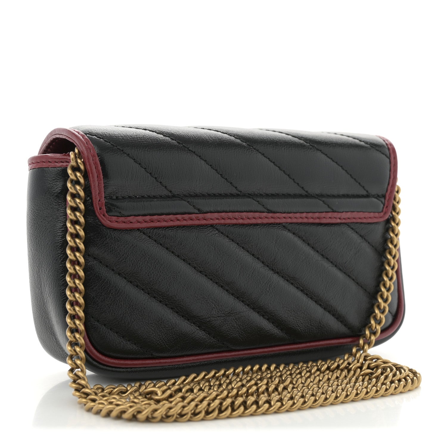 Gucci Vintage Effect Calfskin Matelasse Diagonal Super Mini Torchon GG Marmont Shoulder Bag Black Romantic Cherry 3 of 11